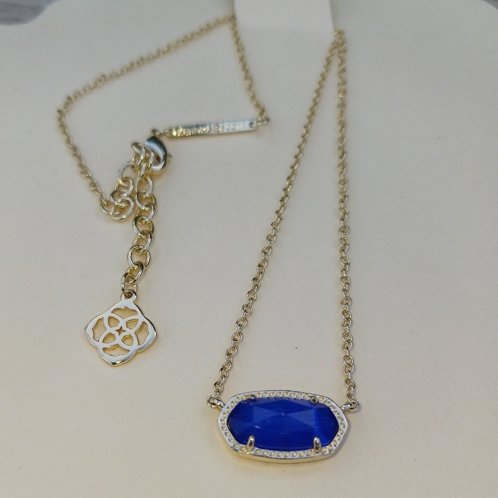 Kendra Scott Elisa Silver Necklace Cobalt Blue Cat Eye Pendant